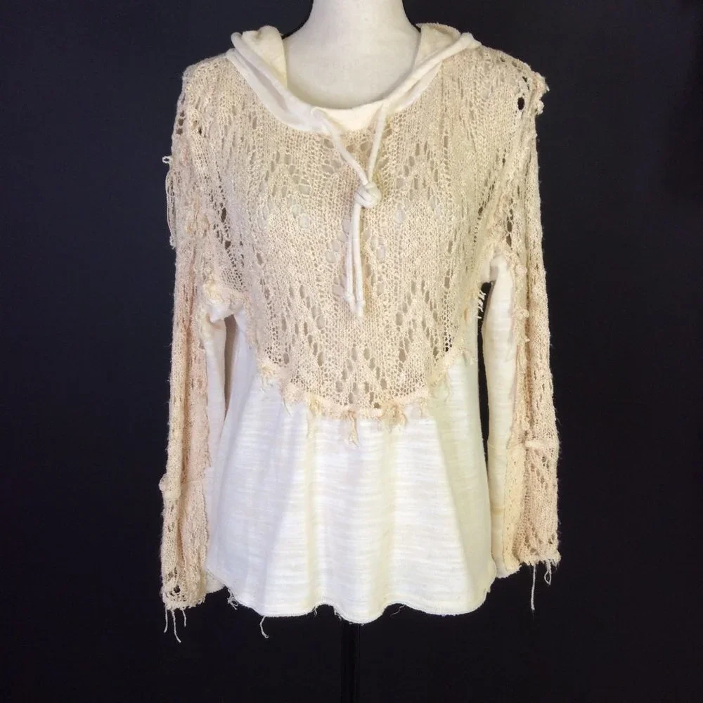WEST Coast By T&S Womens Top Size XL Beige Hooded - Picture 2 of 12